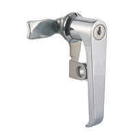 Description: Handle Lock
Material: ZDC base, handle and steel cam. Stainless steel padlock hasp.  
Surface: Chrome plated base, handle and cylinder. Zinc plated cam. Tumbled padlock hasp.
Remark: 90 degree turn achieve open and lock
