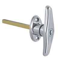 Description: Handle Lock
Material: ZDC base, handle, cylinder. Steel shaft.  
Surface: Chrome plated cylinder, power coated handle and base. Zinc plated shaft.
Remark: 180 degree turn achieve open and lock
