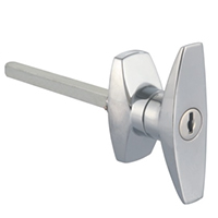 Description: Handle Lock
Material: ZDC base, handle, cylinder. Steel shaft.  
Surface: Chrome plated cylinder, handle and base. Zinc plated shaft.
Remark: 90 degree turn achieve open and lock
