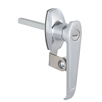 Description: Handle Lock
Material: ZDC base, handle, cylinder. Steel shaft. Stainless steel padlock hasp. 
Surface: Chrome plated cylinder, handle and base. Zinc plated shaft. Tumbled padlock hasp.
Remark: 90 degree or 180 degree turn achieve open and lock. RH/LH open.
