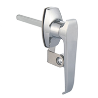 Description: Handle Lock
Material: ZDC base, handle, cylinder. Steel shaft. Stainless steel padlock hasp. 
Surface: Chrome plated cylinder, handle and base. Zinc plated shaft. Tumbled padlock hasp.
Remark: 90 degree or 180 degree turn achieve open and lock. RH/LH open.
