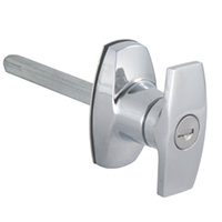 Description: Handle Lock
Material: ZDC base, handle, cylinder. Steel shaft.  
Surface: Chrome plated cylinder, handle and base. Zinc plated shaft.
Remark: 90 degree turn achieve open and lock
