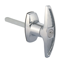 Description: Handle Lock
Material: ZDC base, handle, cylinder. Steel shaft.  
Surface: Chrome plated cylinder, handle and base. Zinc plated shaft.  
Remark: 180 degree turn achieve open and lock. RH/LH open
