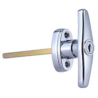 Description: Handle Lock
Material: ZDC base, handle, cylinder. Steel shaft. 
Surface: Chrome plated cylinder, handle and base. Zinc plated shaft.  
Remark: 90 degree turn achieve open and lock.  
