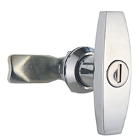 Description: Handle Lock
Material: ZDC base, handle, cylinder. Steel shaft.  
Surface: Chrome plated cylinder, handle and base. Zinc plated shaft.
Remark: 90 degree turn achieve open and lock.  
