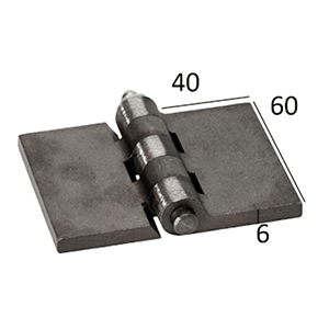 Name: Hinge 60x40x6mm lubricated
Material: Steel
Size: 60x40x6mm 
Hinge Pin: 8mm
Joint Spacing: 5

